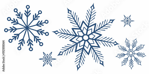 Intricate snowflakes displayed in a row on a white background