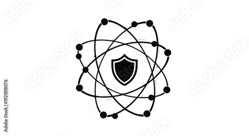 Shield security symbol with atomic structure lines