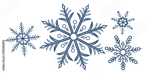 A beautiful winter scene featuring intricate snowflakes in various shapes and sizes.
