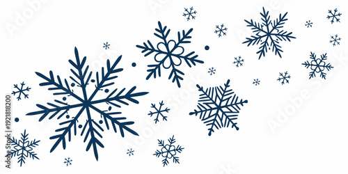A beautiful array of intricate snowflakes scattered across a white background