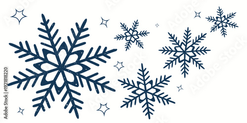 A beautiful illustration of various snowflakes in a wintery scene