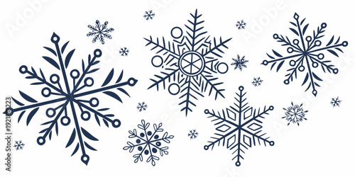 A beautiful illustration of various snowflakes in different shapes and sizes