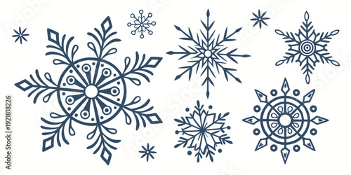 A collection of intricately designed snowflakes showcasing unique patterns and shapes.