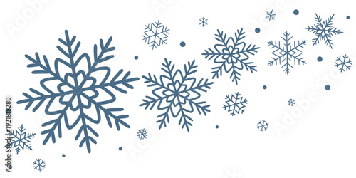 A beautiful array of blue snowflakes scattered across a white background.