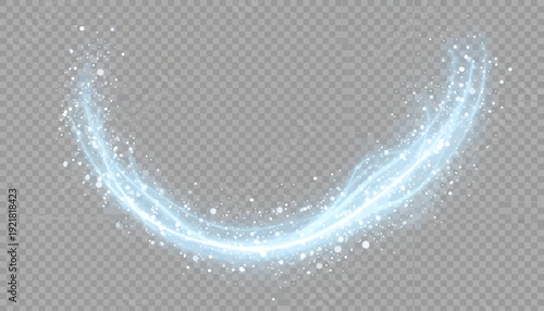 Glowing blue light trail with sparkles isolated on transparent background