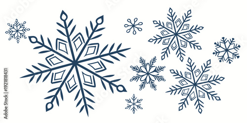 A beautiful winter scene with intricate snowflakes of various sizes and shapes.