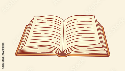Open book vector illustration, isolated on beige background