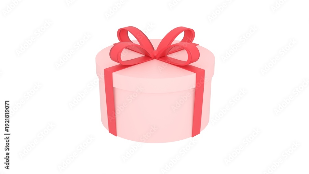 Obraz premium Pink gift box with red ribbon on white background