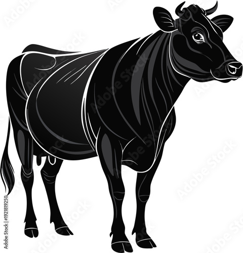 Black Dairy Cow Silhouette Standing Side View Vector
