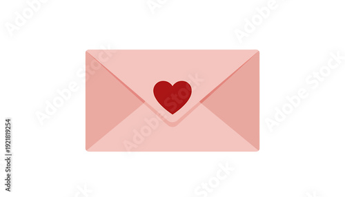 Vector pink envelope with red heart symbol isolated on transparent background