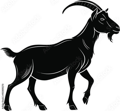 Black Goat Silhouette with Horns Side Profile Vector