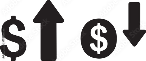 Contrasting financial trends with rising and falling dollar symbols