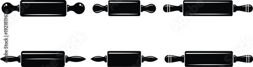 Rolling pin silhouette set vector illustration, kitchen baking tool icons collection black cooking utensil shapes isolated on white background