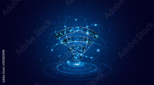 The concept of a Wifi symbol with a circuit board. Internet connectivity or wireless communication technology.
