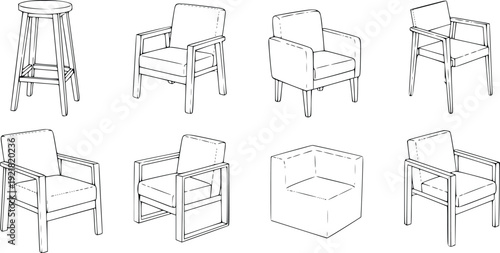Furniture Collection Line Art Vector Illustration