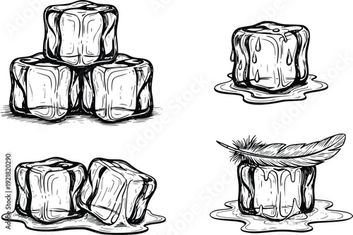 Ice Block Set Hand Drawn Vector Illustration