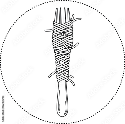 Tied Fork Simple Line Art era Vector Illustration