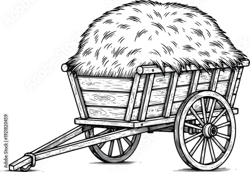 Vintage Wooden Hay Cart Vector Illustration Agriculture