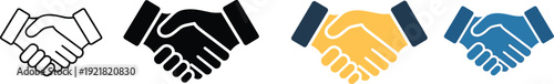 Handshake icons set partnership agreement business deal teamwork collaboration trust support vector illustration corporate communication symbol flat design collection