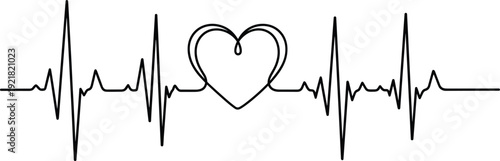 Heartbeat line with heart shape ECG pulse waveform medical cardiology concept vector illustration for health care monitoring love and life symbol