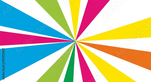 Vibrant multicolored sunburst pattern with white background colorful rays extending outward in blue green pink yellow orange hues abstract graphic design element for creative
