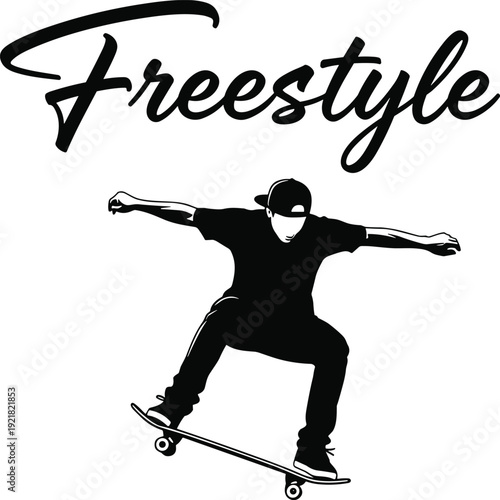 Freestyle skateboarder in black silhouette performing trick