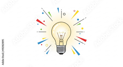 Glowing light bulb with colorful creative idea explosion inspiration concept innovation symbol