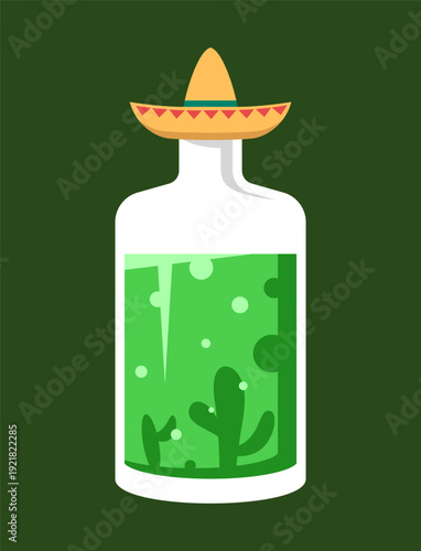 Bottle of tequila, a Mexican alcoholic drink. Vector illustration on a white background.