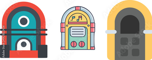 Retro jukebox illustration, colorful jukebox vector, vintage music player icon, modern jukebox design, nostalgic jukebox artwork, entertainment decor, jukebox silhouette, jukebox drawing