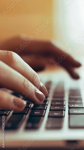 Women's hands pressing keys on a computer keyboard