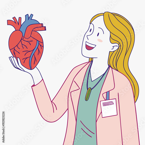 A female doctor holds a human heart Vector