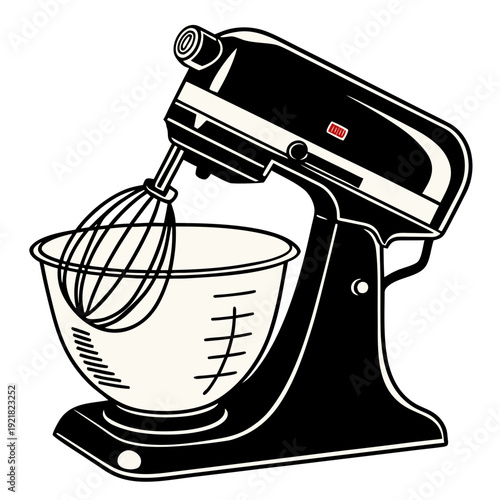 A black and white illustration of a stand mixer Vector