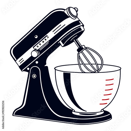 A black and white illustration of a stand mixer Vector