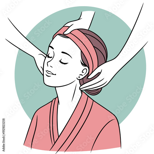 A woman receiving a facial massage treatment Vector
