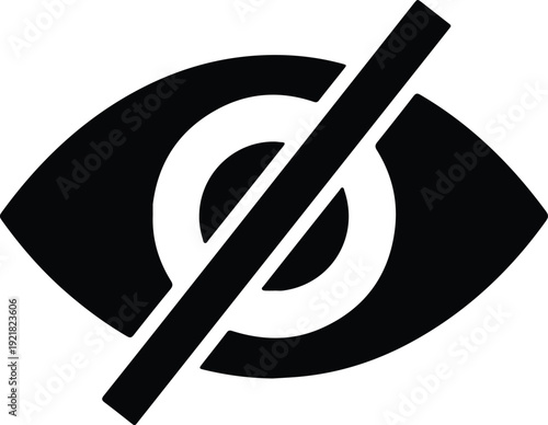 silhouette eye symbol with diagonal slash representing prohibition or no view vector design