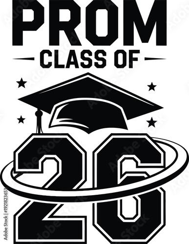Graduation cap and stars with prom class of 20 text  education celebration design element