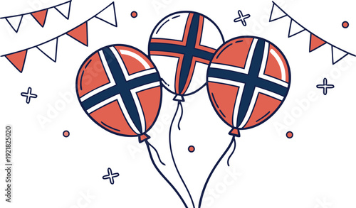 Norwegian flag balloons cluster with bunting celebration party