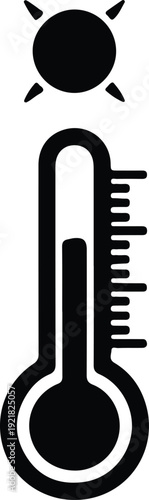 silhouette sun and thermometer represent hot weather temperature measurement vector design