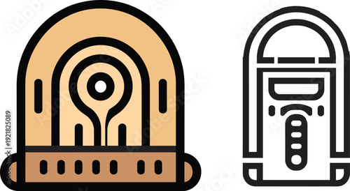 Vintage radio icons, retro audio design, colorful and monochrome entertainment illustration artwork