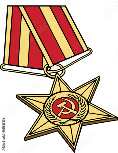 Kazakhstan victory day military medal with gold star and red yellow stripes soviet