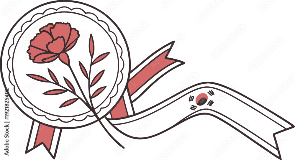 Fototapeta premium Korean parents day appreciation badge with flower and ribbon