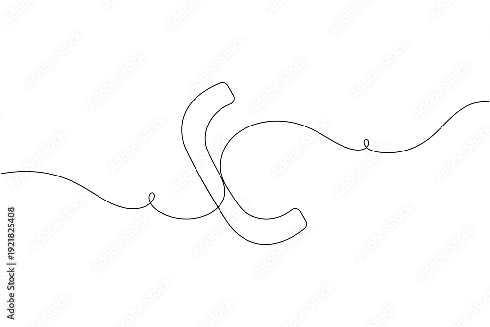 Fototapeta premium Communication contact call sign icon continuous one line drawing single art on white background minimalist mobile and telephone symbol outline vector illustration
