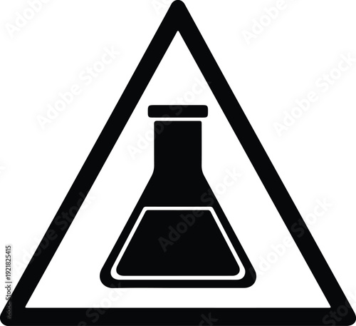 silhouette warning sign with chemical flask inside triangle vector design