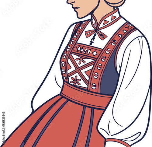 Traditional Norwegian Bunad Dress Front View Detail folk costume cultural attire