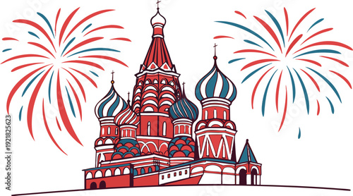 Saint Basil's Cathedral Moscow Russia Fireworks Display