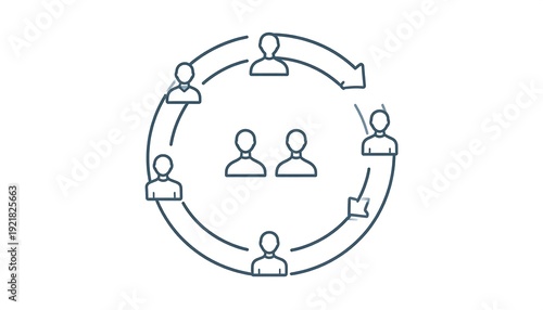 Circular diagram illustrating team members with a central group, connected by an arrow-looped pathway