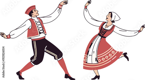 Traditional goran dance pose man and woman in cultural attire