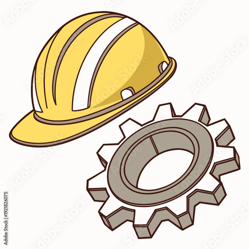 A yellow hard hat and a gear Vector