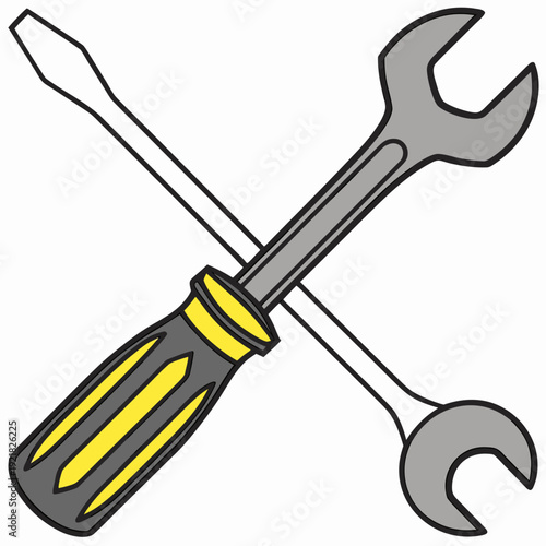 A screwdriver and a wrench crossed over each other Vector