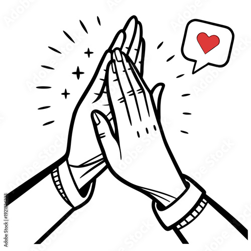 Two hands touching with a heart in a speech bubble Vector